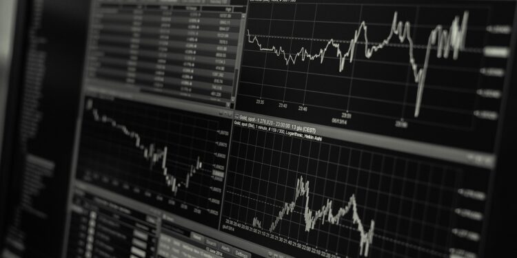 Bilgisayar ekranında finansal piyasaları ve hisse senedi grafiklerini gösteren ekran.